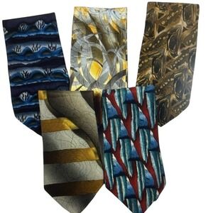 J. Garcia Bundle of 5 Mens Artistic 100% Silk‎ Ties - Blue, Gold, Red, Green.